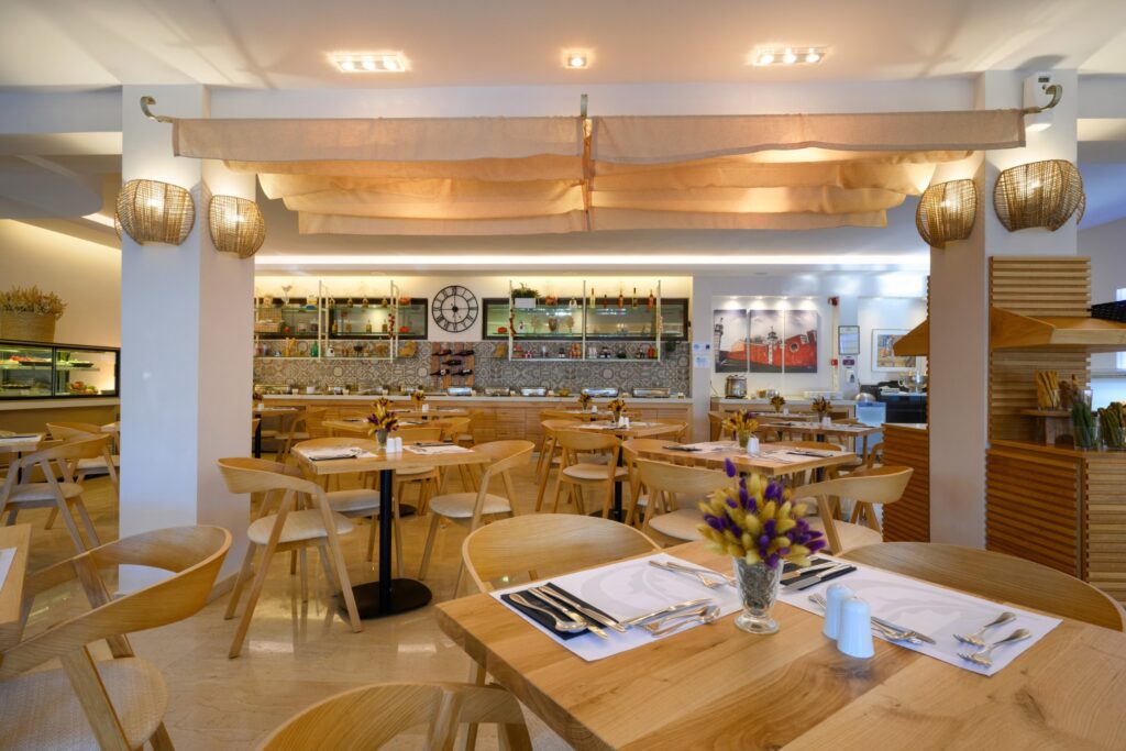 The dining room and buffet counter at Tenedos Restaurant